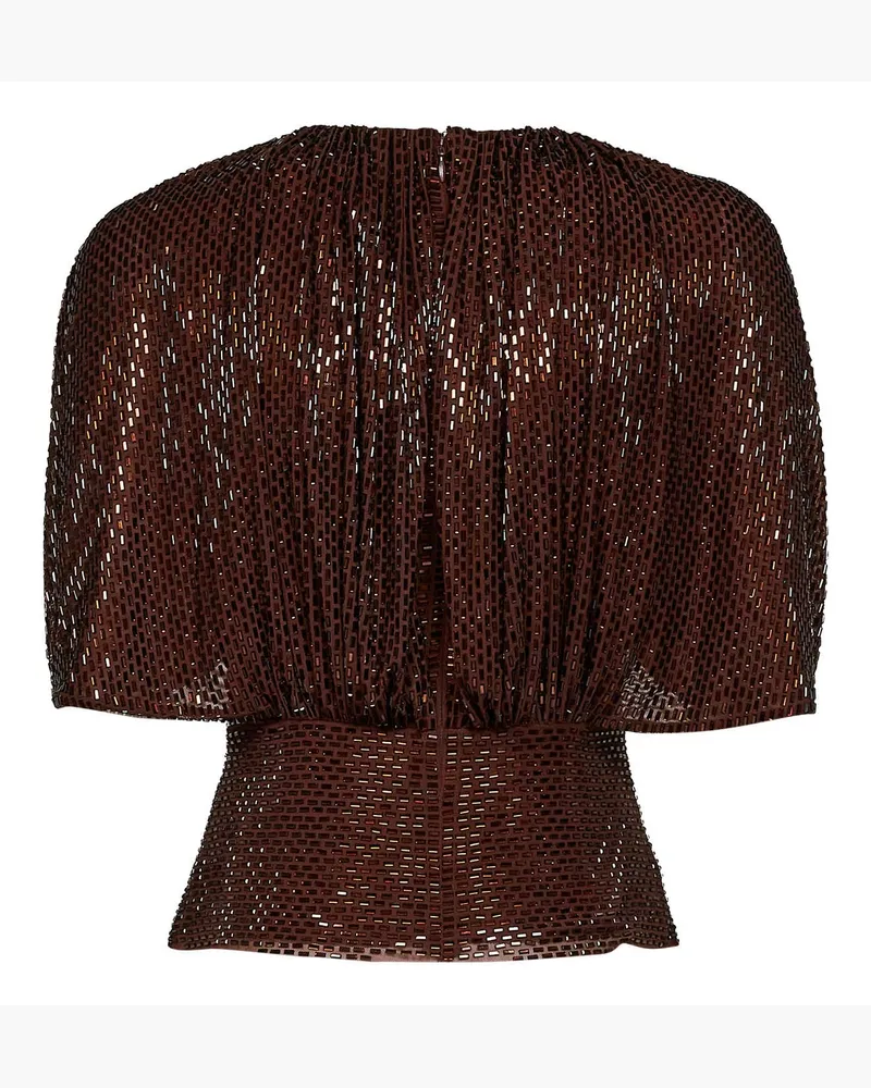 Self-Portrait Women's Tulle Top With Cape Sleeves And Rhinestones, Brown Polyester Tops Brown