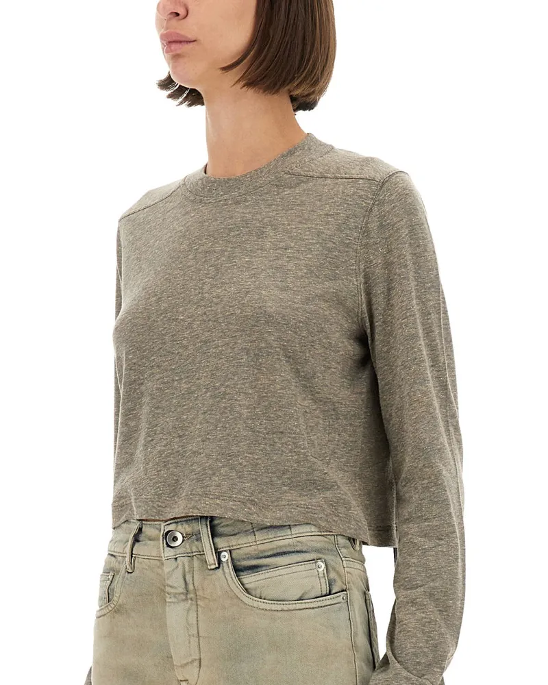 DRKSHDW by Rick Owens Cropped Cotton Blend T-Shirt — Gray Gray