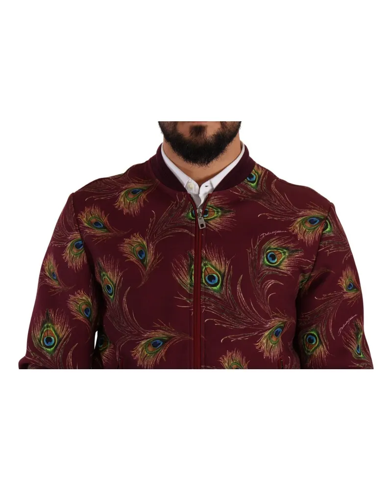 Dolce & Gabbana Men's Red Peacock Polyester Stretch Full Zip Jacket Clothing Red