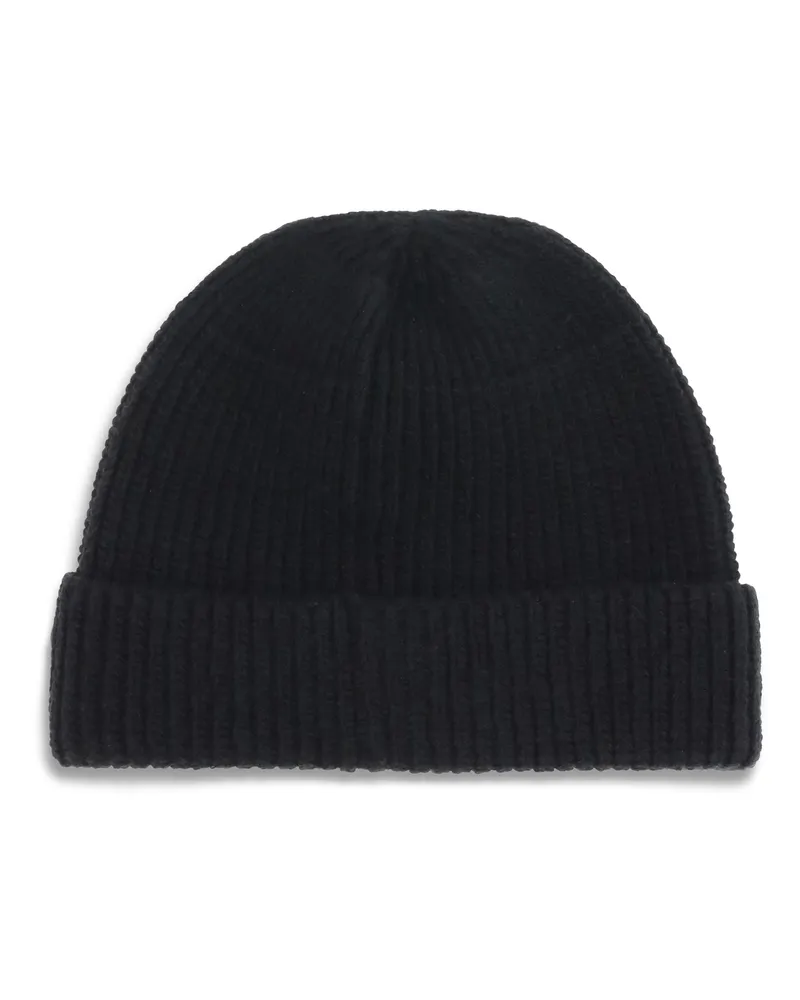 Prada Men's Beanie Hat Black With Logo Plaque Fleece Wool (ovis Aries Black