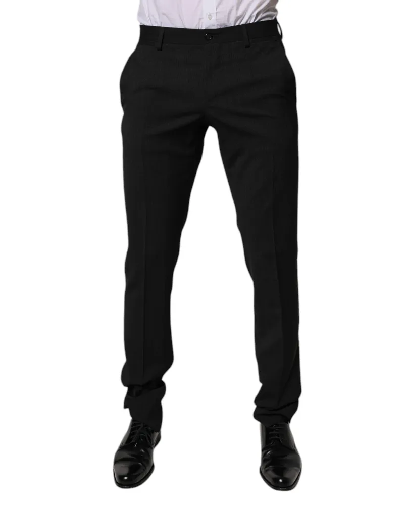 Dolce & Gabbana Black Polyester Tapered Formal Men Dress Pants Wool Elastane Black