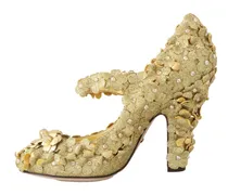 Floral Crystal Embellished Pumps — Gold