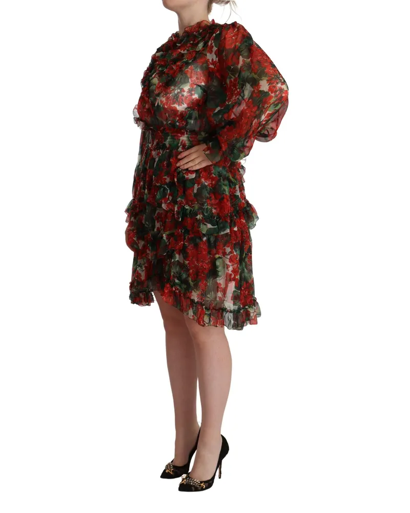 Dolce & Gabbana Women Multicolor Red Floral Silk Long Maxi Dress Red