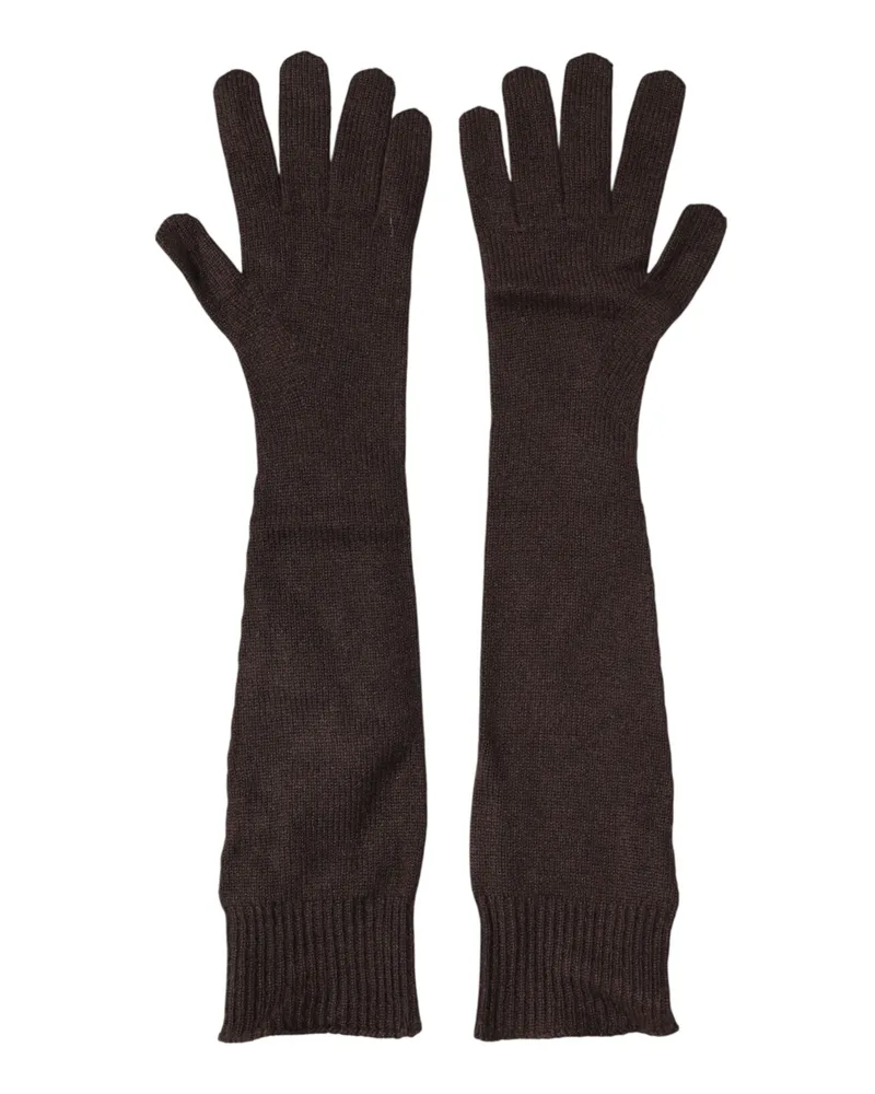 Dolce & Gabbana Women's Brown Cashmere Knitted Elbow Length Mitten Gloves Brown