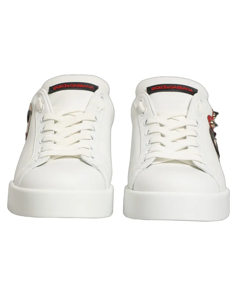 Dolce & Gabbana Women's White Patch Calfskin Nappa Portofino Sneakers Shoes Leather White