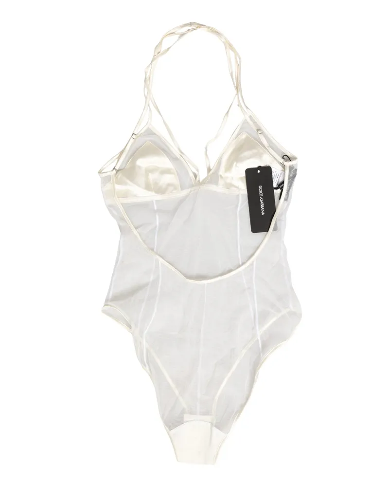 Dolce & Gabbana Women White Sheer Nylon Bodysuit Halterneck Underwear Elastane Silk Clothing White