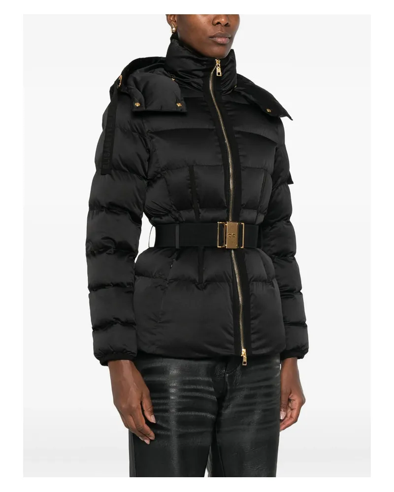 Elisabetta Franchi Quilted Belted Puffer Jacket — Black 
