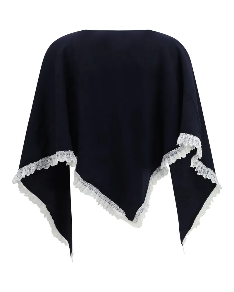 Ganni Openwork Merino Wool Cape — Navy Navy