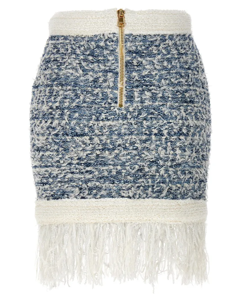 Balmain Fringed Tweed Skirt — Navy Navy