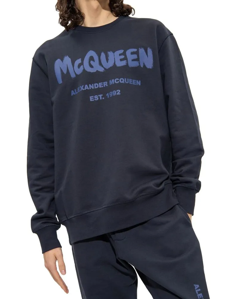 Alexander McQueen Men Blue Cotton Sweatshirt Clothing Navy