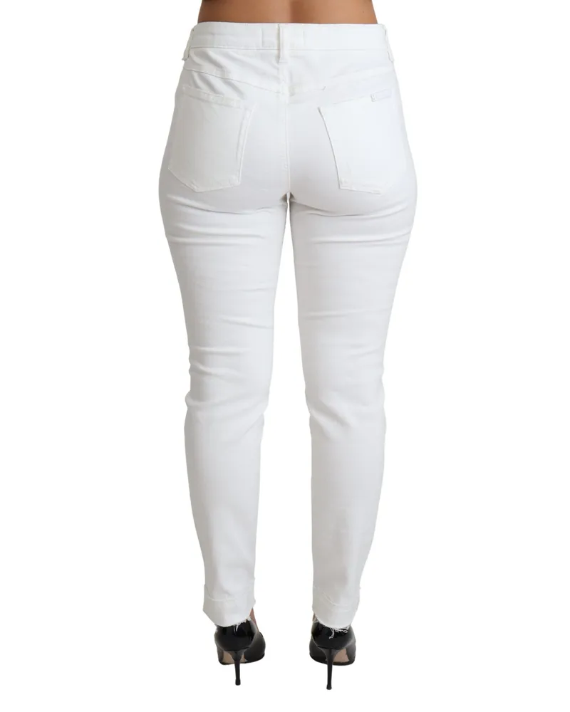 Dolce & Gabbana Women's White Tattered Skinny Denim Cotton Stretch Jeans Elastane Clothing White