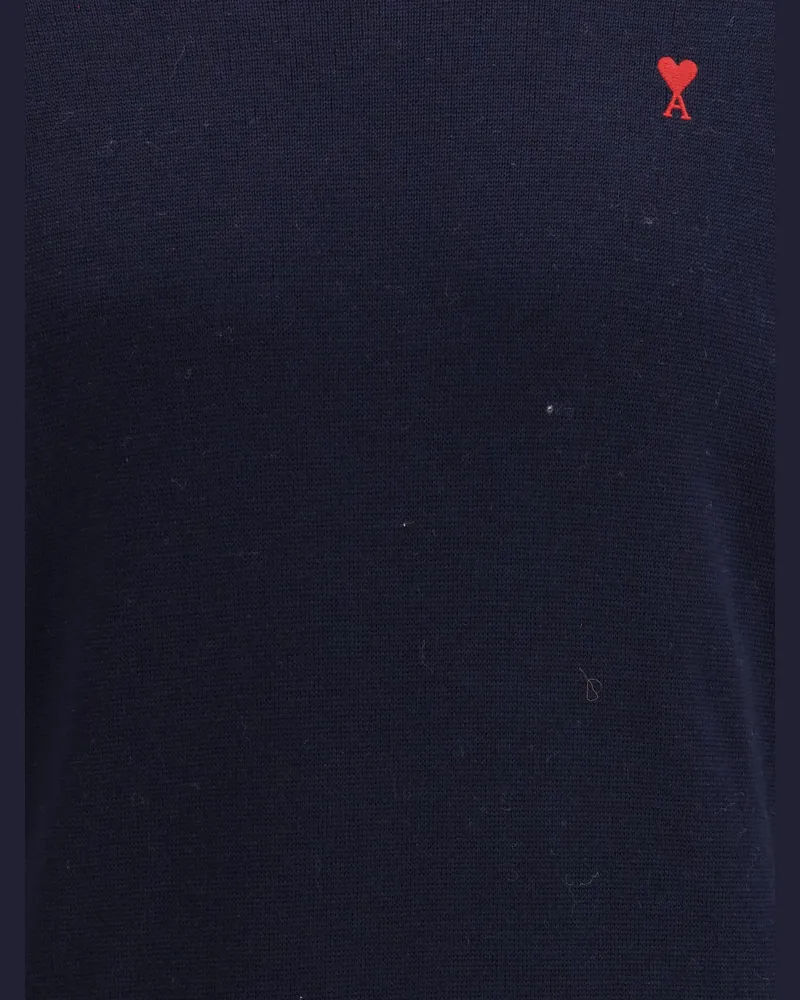 AMI Paris Men Crewneck Sweater Ami De Coeur Navy-Red Merino Wool Navy/red 