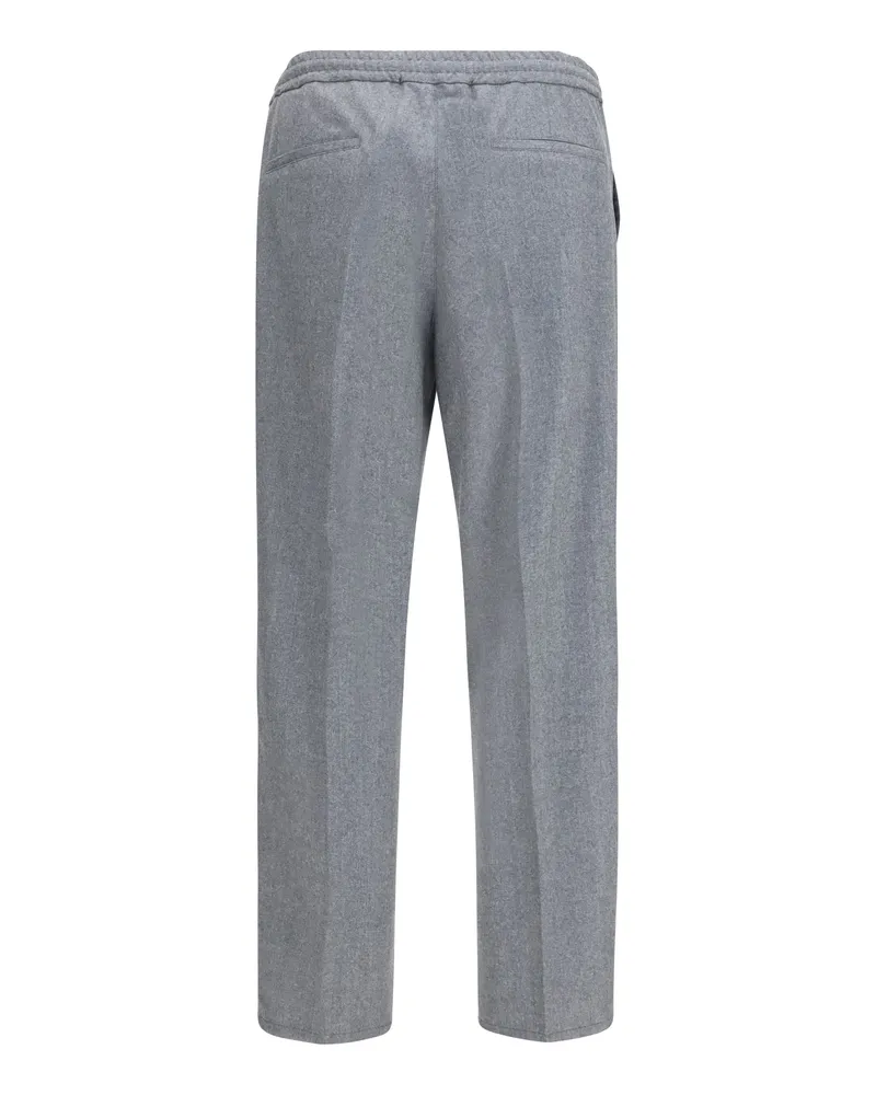 Brunello Cucinelli Men's Virgin Wool Pants Grigio Medio Fleece Ovis Aries Trousers Gray