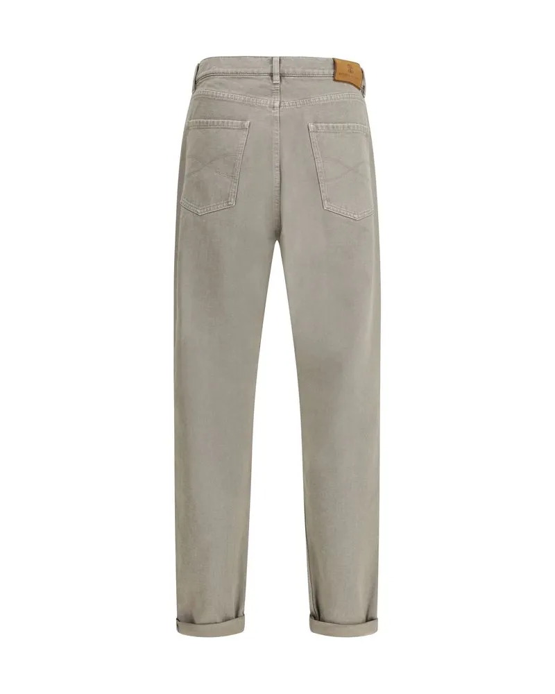 Brunello Cucinelli Men Bicolor Cotton Straight-Leg Jeans Clothing Gray