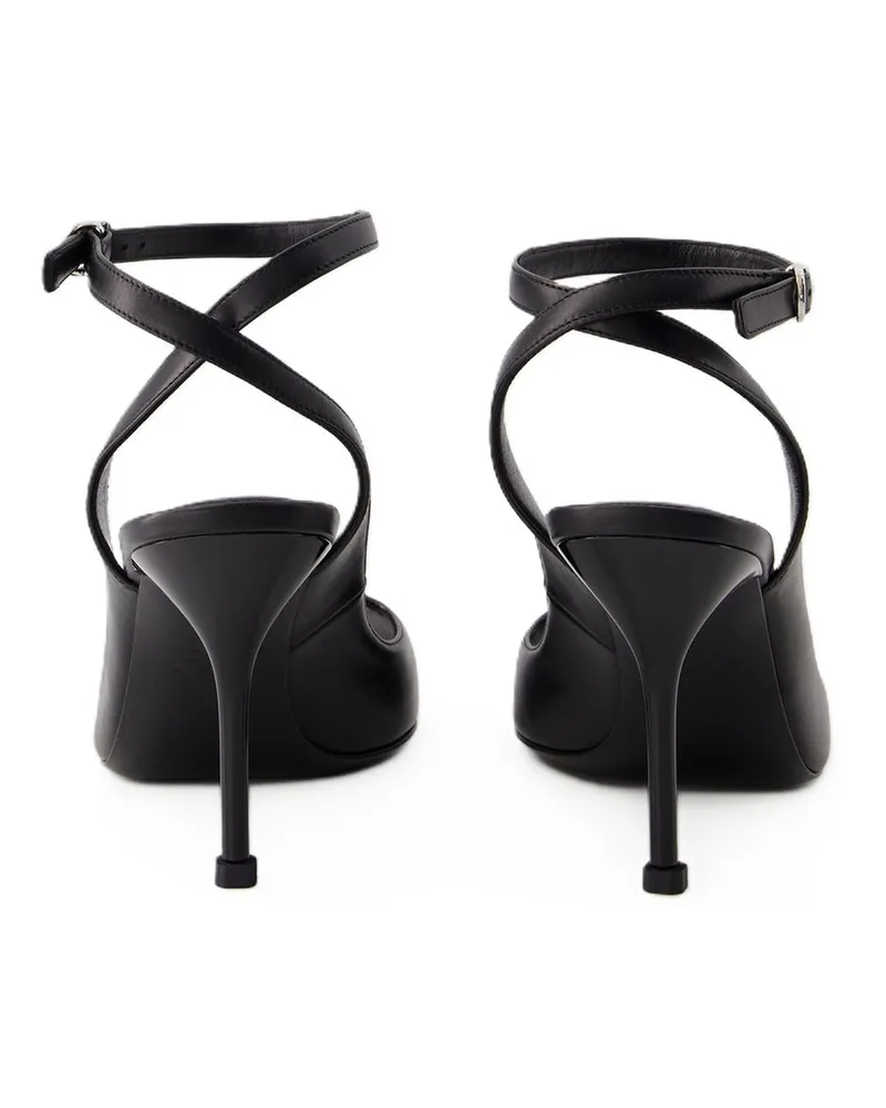Alexander McQueen Women's Ankle-Strap Leather Heel Sandal Black Black