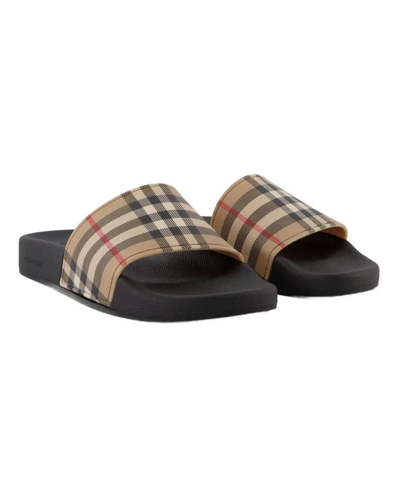 Burberry Women's Lf Furley L Check Slides Beige Polyurethane Synthetic Shoes Flat-shoes Beige
