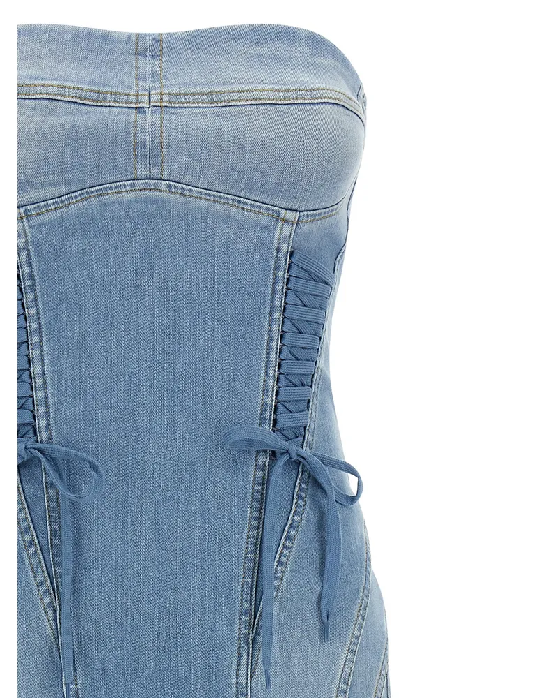 Elisabetta Franchi Stonewashed Denim Bustier Dress — Blue Blue