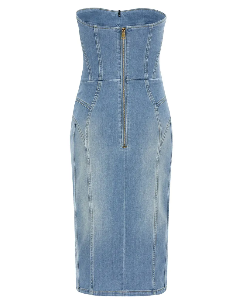 Elisabetta Franchi Stonewashed Denim Bustier Dress — Blue Blue
