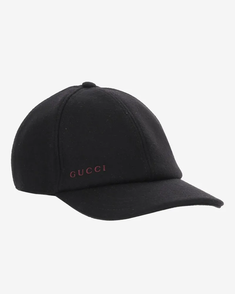 Gucci Men's Wool Baseball Cap With Adjustable Strap Black Hat Black