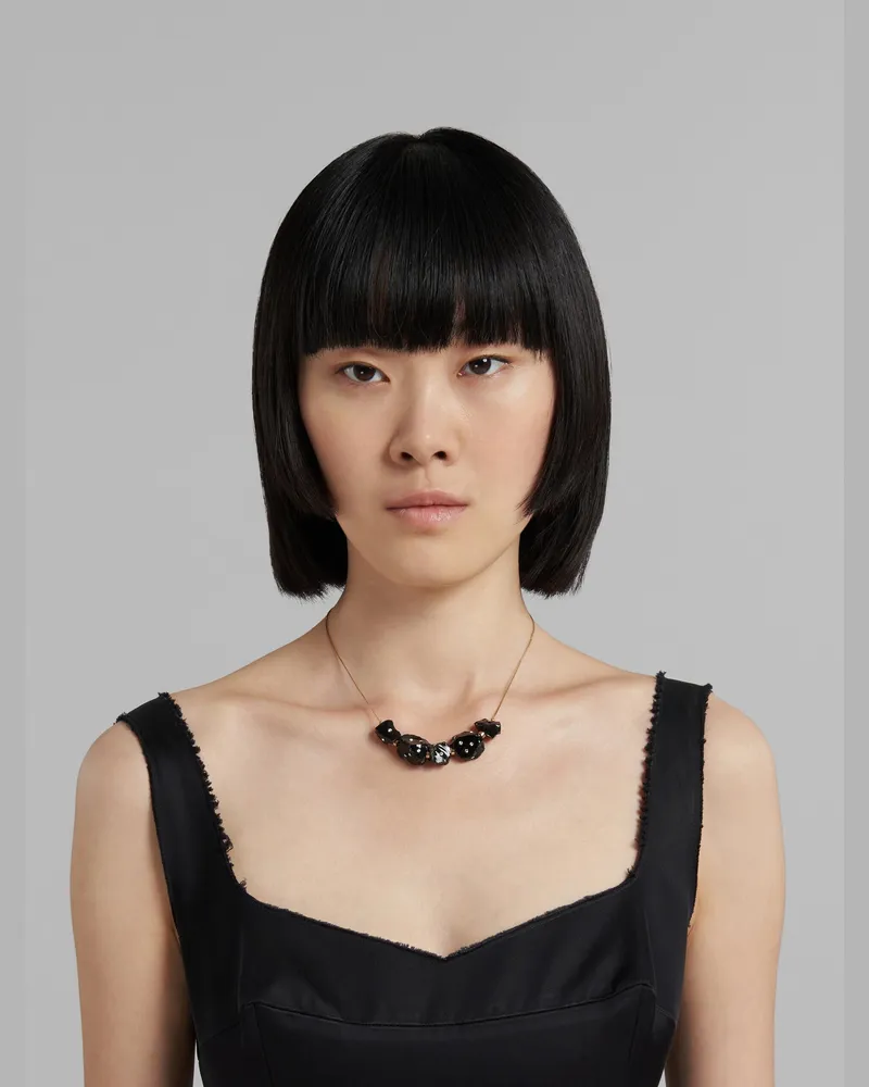 Marni Gold Chain with Black Beads Necklace — Gold Gold