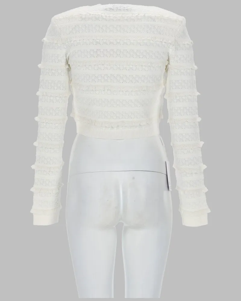 Self-Portrait Openwork Rhinestone Cardigan — White White