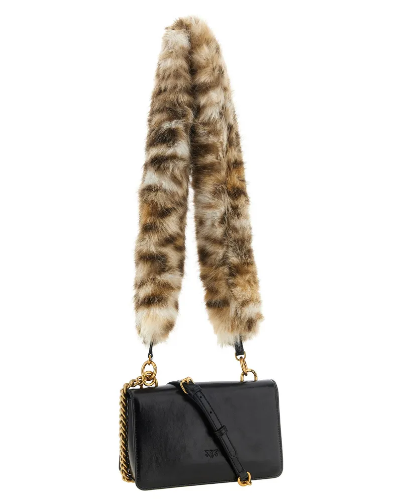 Pinko Love One Mini Calfskin Leather Crossbody Bag — Black Black