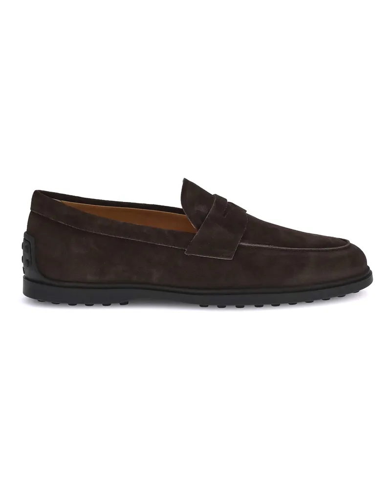 TOD'S Men's Suede Loafers With Monogram Detail Testa Moro Calf Leather Bos Taurus Brown