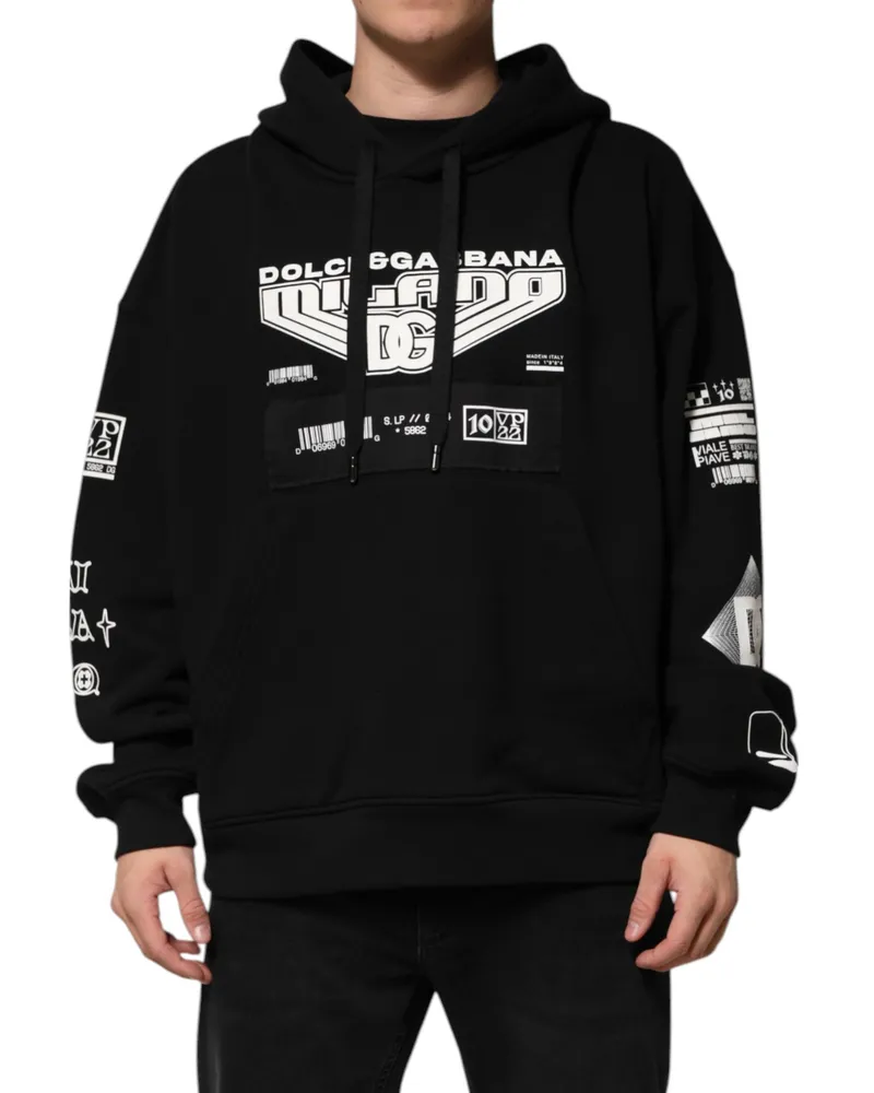 Dolce & Gabbana Men's Black Cotton Dg Milano Logo Print Hoodie Sweater Clothing Black