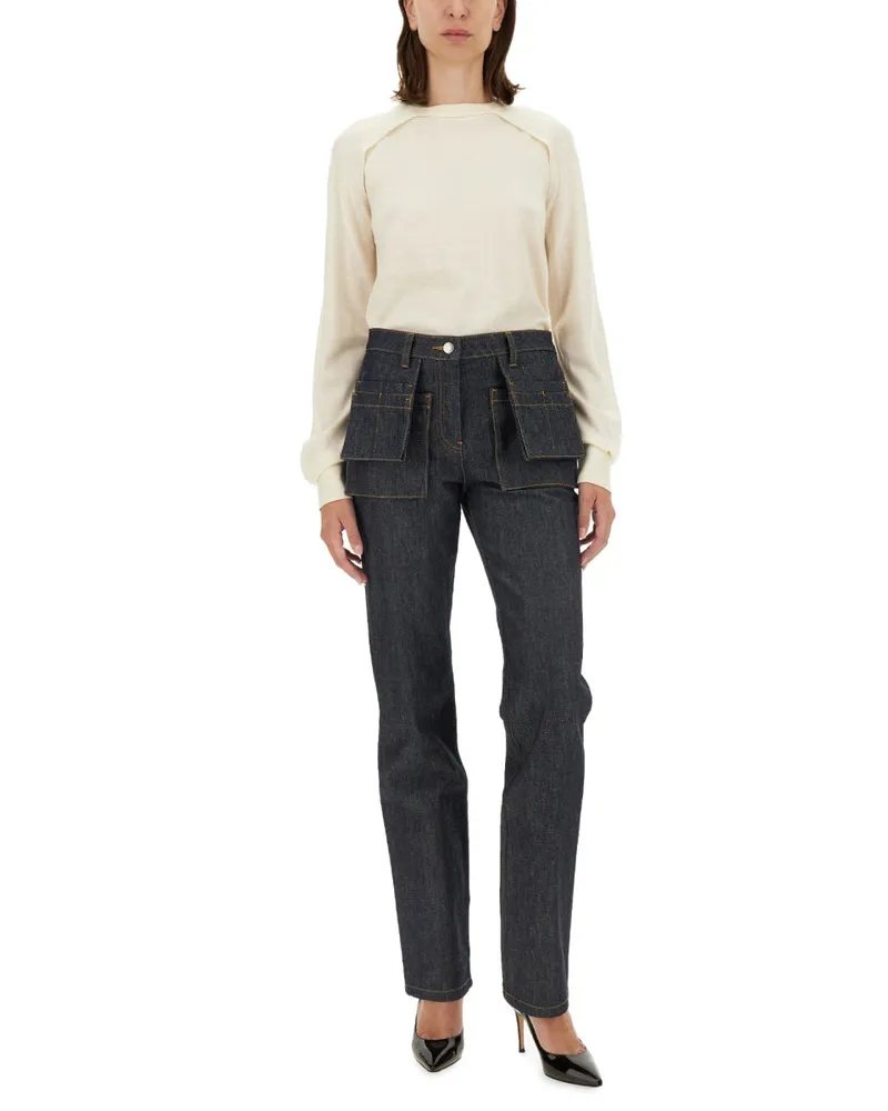 Helmut Lang Wool and Silk Jersey Sweater — White White
