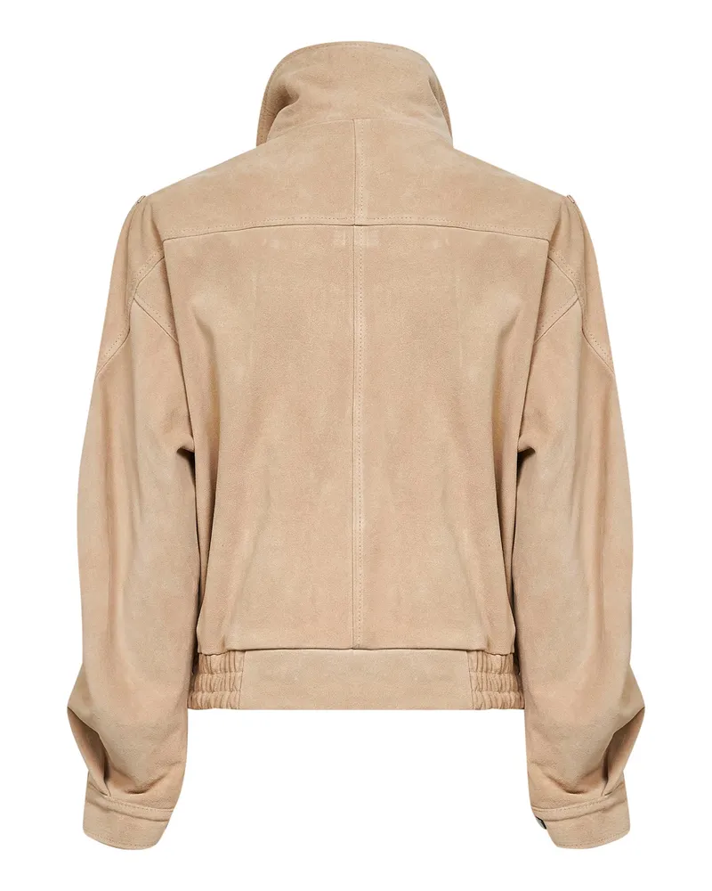 Blanca Women Belted Suede Biker Jacket Beige Leather (suede) Bomber Beige