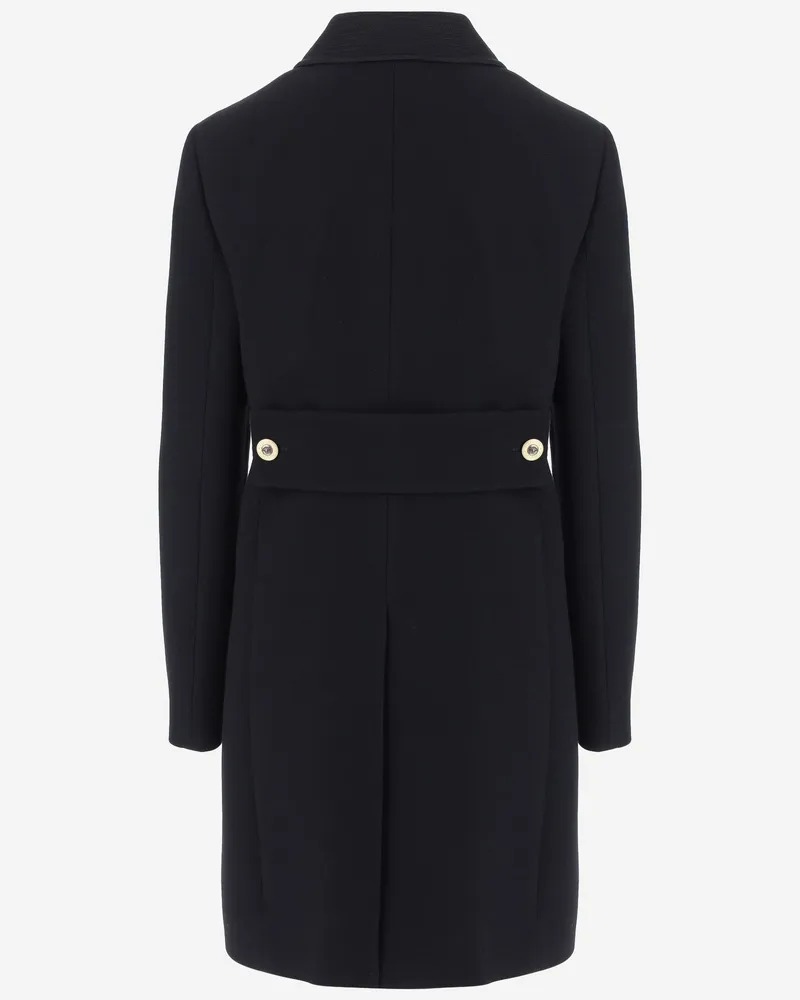 Versace Women's Single-Breasted Wool Coat Black Virgin Black