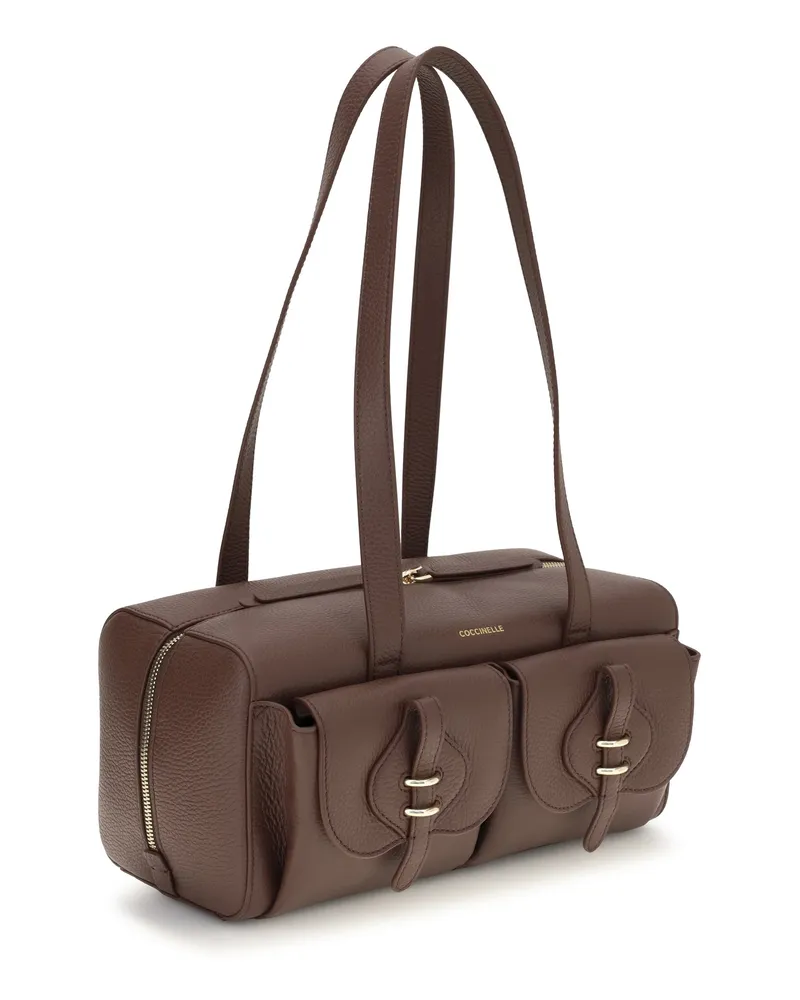 Coccinelle Women's Mavery Shoulder Bag Berry Calf Leather Bos Taurus Brown