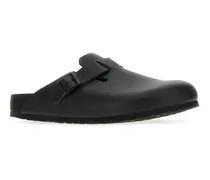 Unisex Black Leather Boston Slippers Exquisite Flat Shoes