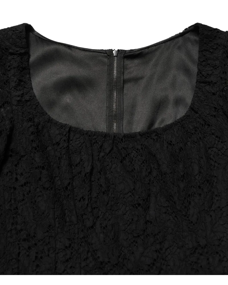 Dolce & Gabbana Women's Black Lace Square Neck Longsleeve Maxi Dress Cotton Viscose Nylon Black