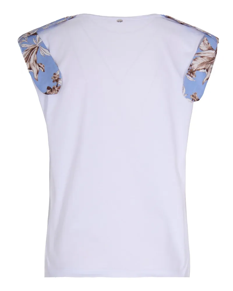 Liu Jo Women T-Shirt With Floral Inserts White White-Brown-Blue Cotton T-Shirts & Jerseys White/brown/blue White