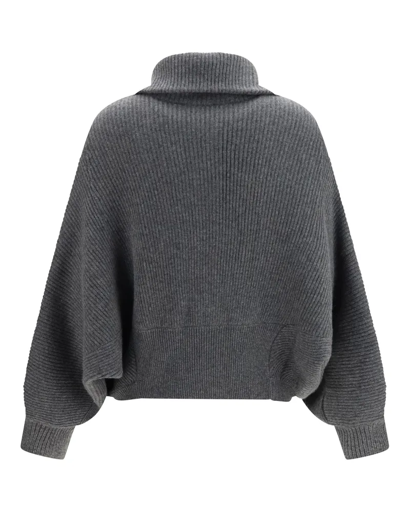 Brunello Cucinelli High Neck Cashmere Cardigan — Gray 
