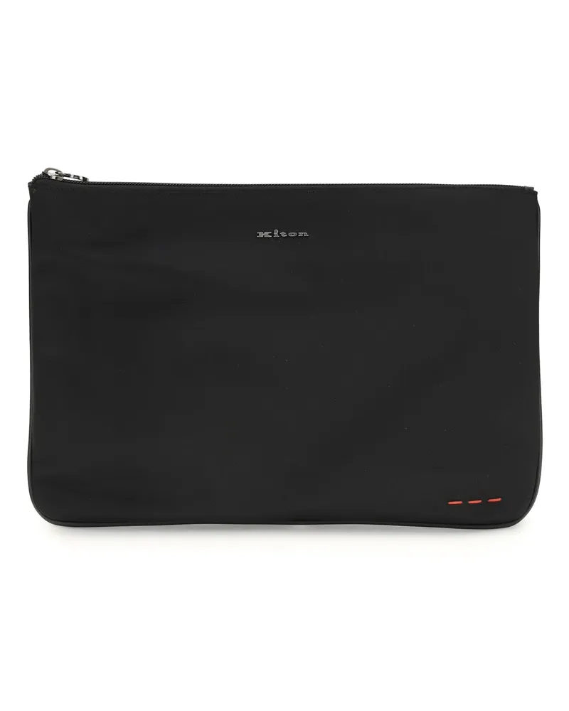 Kiton Men's Pouch Bag Black Nylon Clutch Black