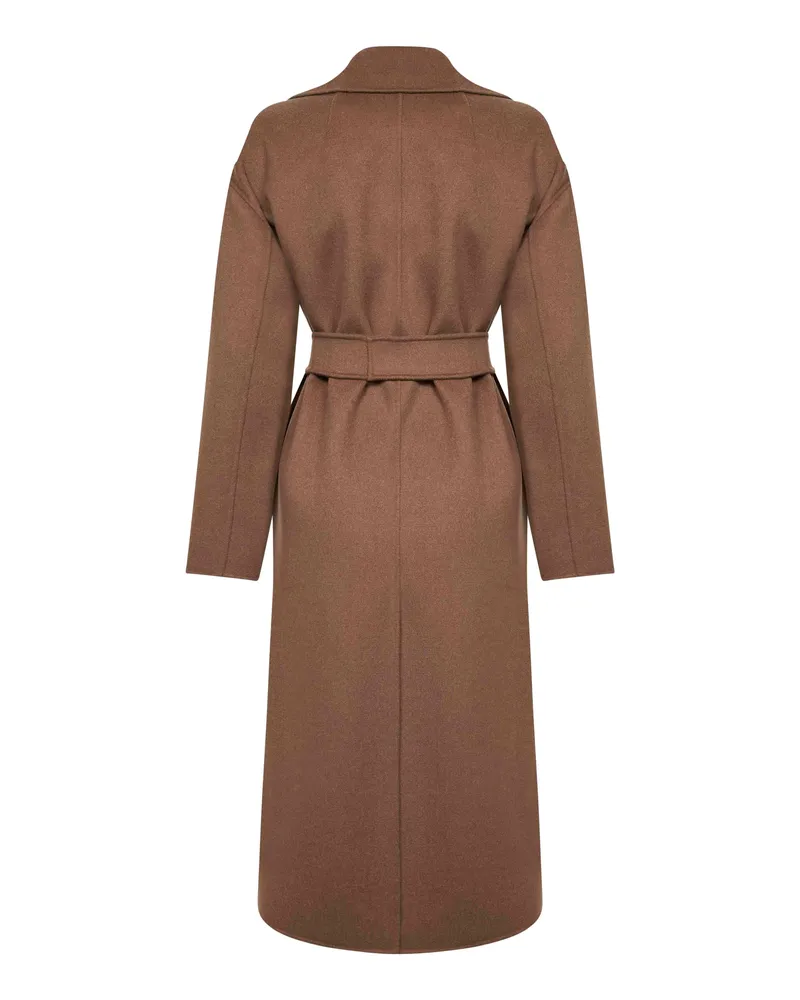 Max Mara Women's Long Wrap Coat Camel Virgin Wool Camel