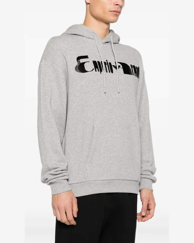 Emporio Armani Logo-Embroidered Cotton Hoodie — Gray Gray