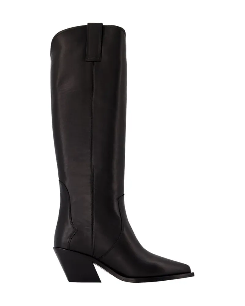 Anine Bing Women's Tall Tania Boots Leather Black Calfskin Shoes Black