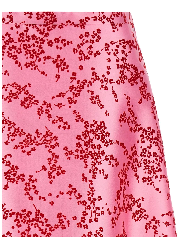Alberta Ferretti Red Floral Jacquard Skirt — Pink Pink