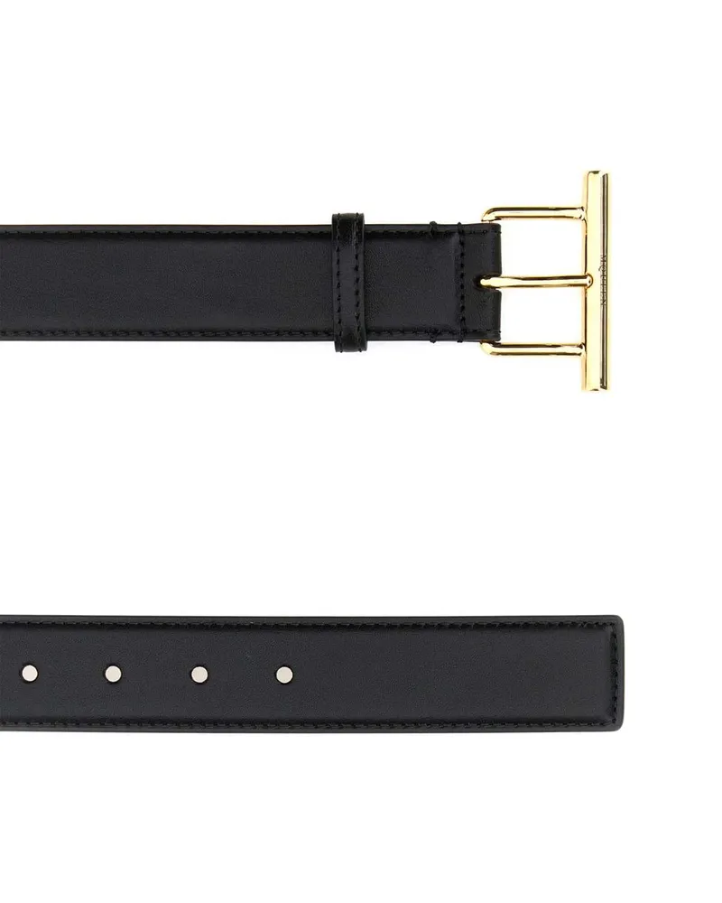 Alexander McQueen Women's Black Leather Belt Blackgold Cinture Black