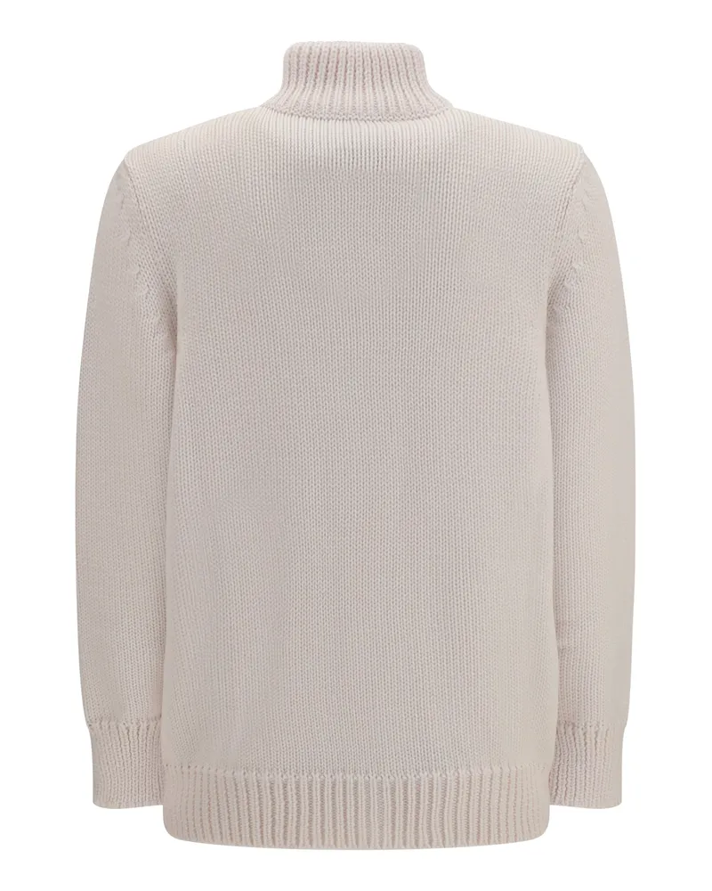 Ella Women's High Neck Cardigan Panna Merino Wool Ovis Aries Down Jackets Sweater Beige
