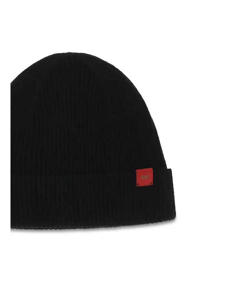 Kiton Men's Wool Beanie Hat Black Merino Black