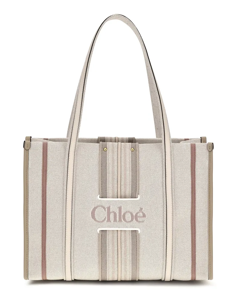 Chloé Women's Tote Bag Woody Loop Nude Canvas Cotton Shoulder Beige