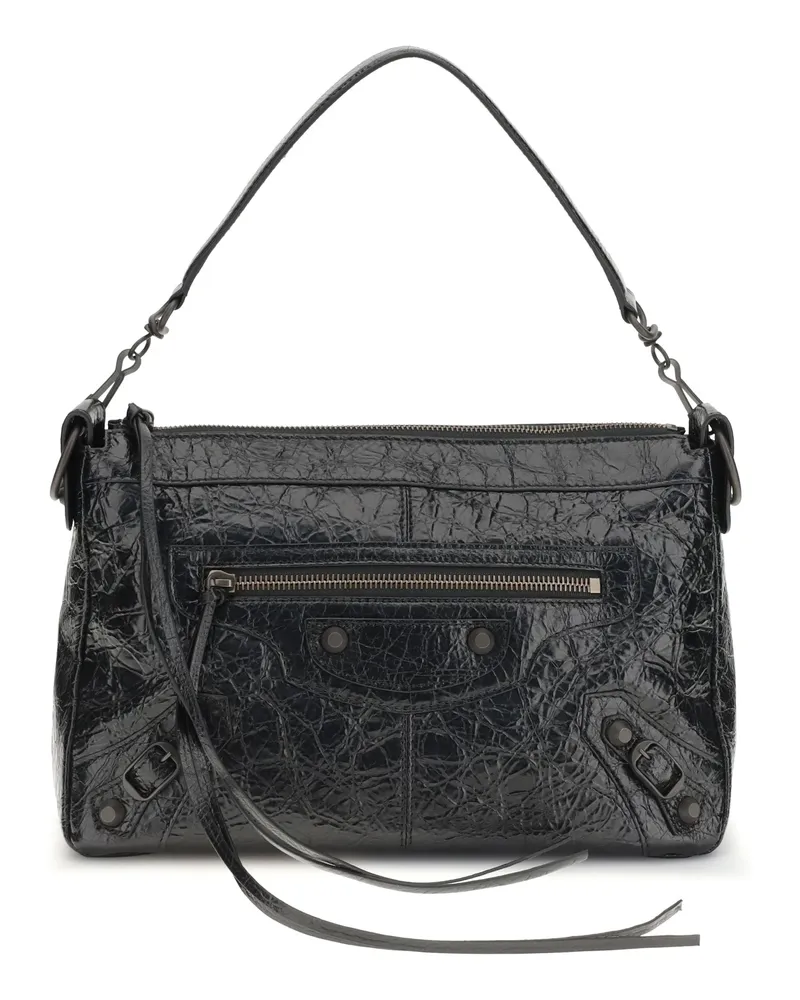 Balenciaga Men's Shoulder Bag City Moto Black Lambskin Leather Black