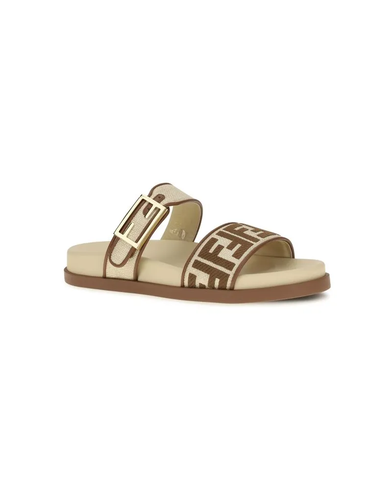 Fendi Women's Brown Raffia Flat Sandals Brown