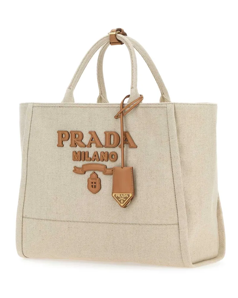 Prada Women's Sand Canvas Shopping Bag Naturale Borse A Mano Beige