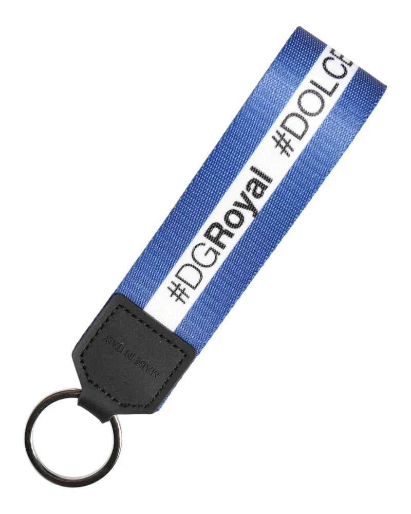 Dolce & Gabbana Unisex White Blue Logo Polyester Pvc Holder Keychain Keyring And Accessory Blue