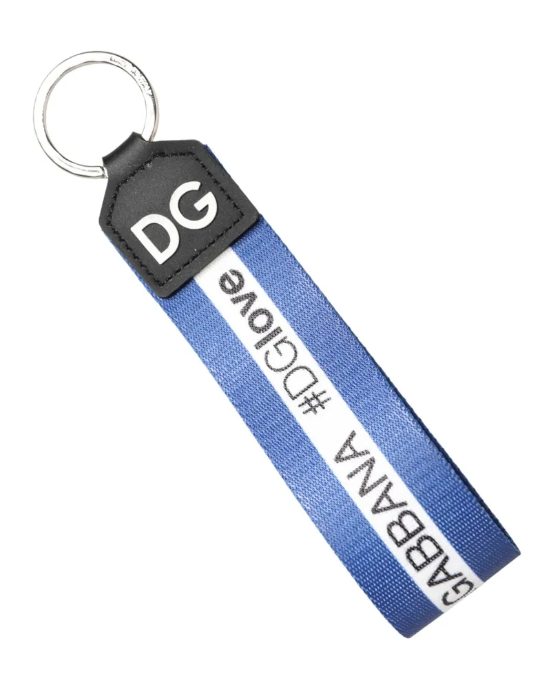 Dolce & Gabbana Unisex White Blue Logo Polyester Pvc Holder Keychain Keyring And Accessory Blue